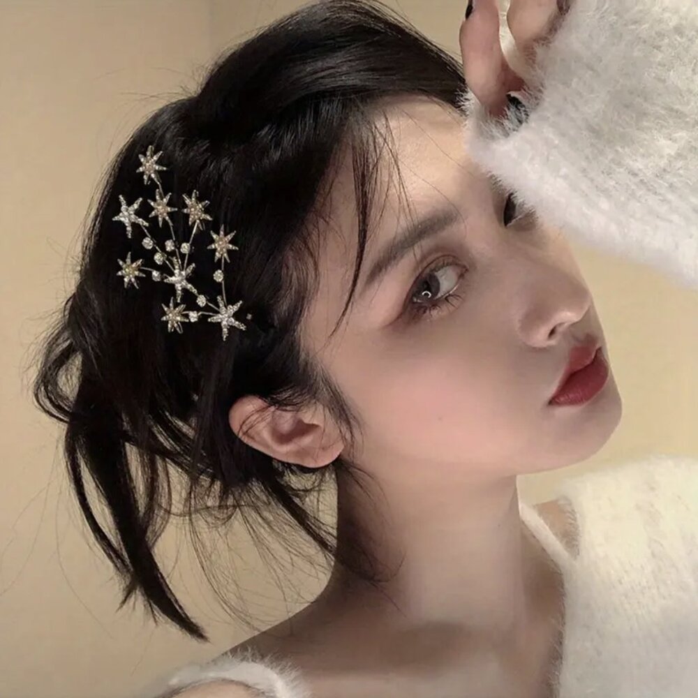 NEW Golden Shooting Stars Pave Crystal Hairclip Hair Accessory - Picture 2 of 4